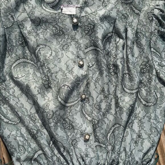 Vintage dress green paisley print - Picture 7 of 8